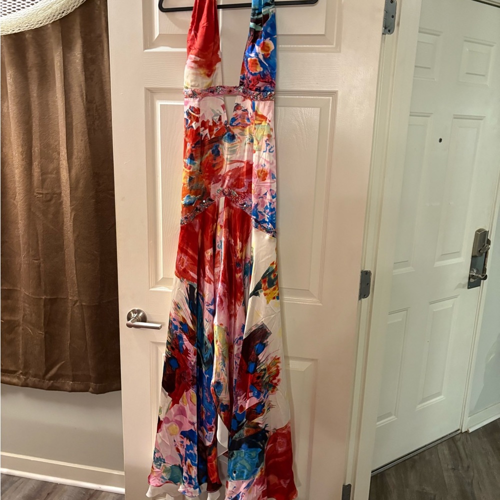 Beautiful 100% silk beaded halter prom dress